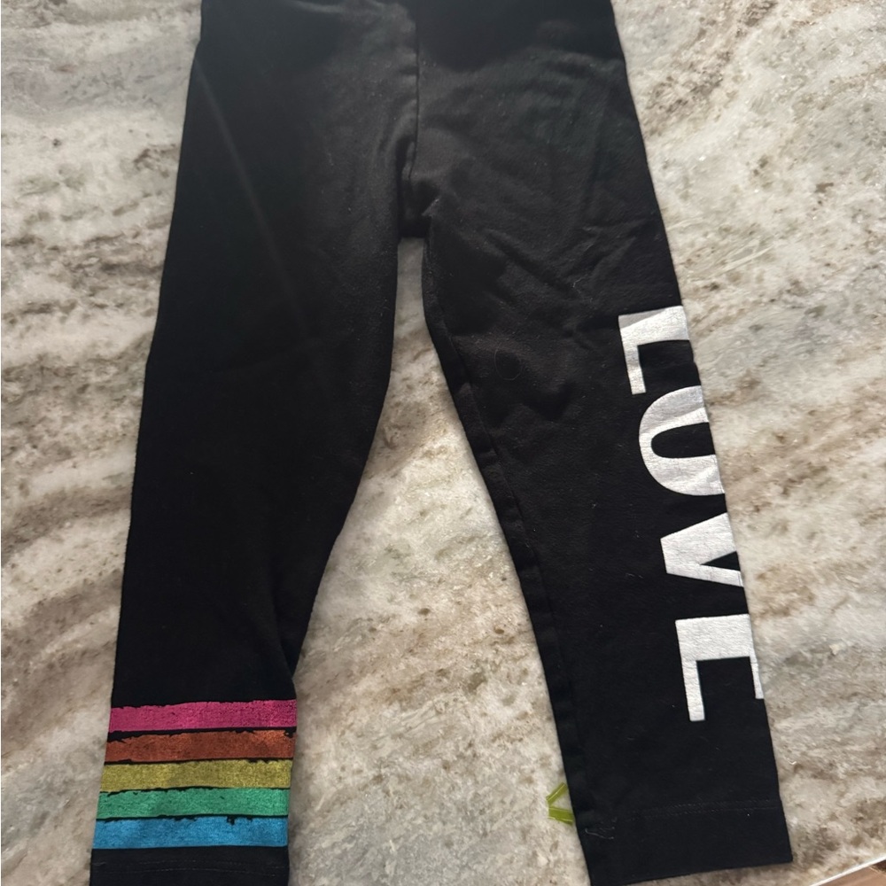 Flowers by Zoe Black Leggings with Multicolor Stripes and LOVE Print